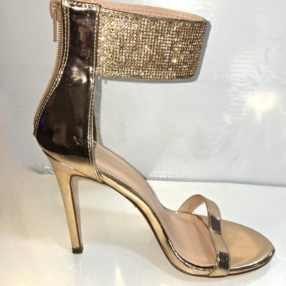 Olivia Ferguson Women's Bronze Patent Leather Dressy Rhinestone Stilettos Sz 8.5